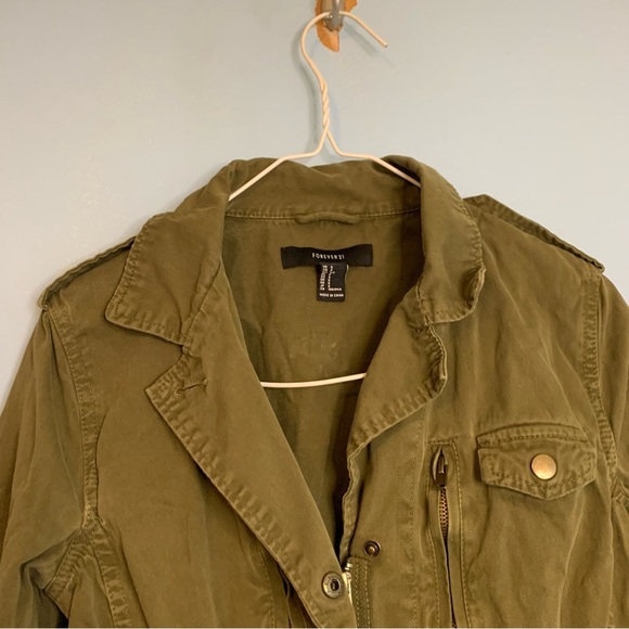 Forever 21 olive green military fatigue style jacket with cargo pockets Sz S - Picture 11 of 11